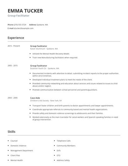 Group Facilitator Resume