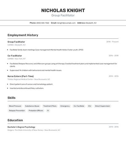 Group Facilitator Resume