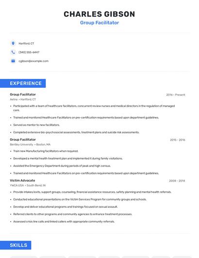 Group Facilitator Resume