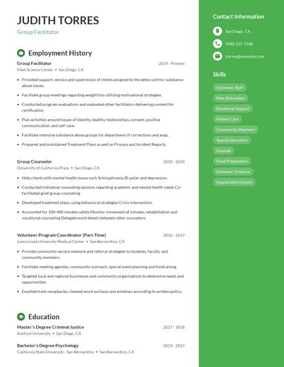 Group Facilitator Resume