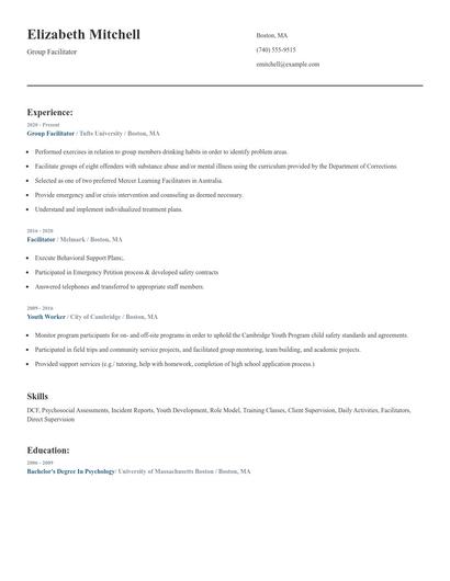 Group Facilitator Resume