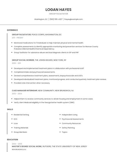 Group Facilitator Resume