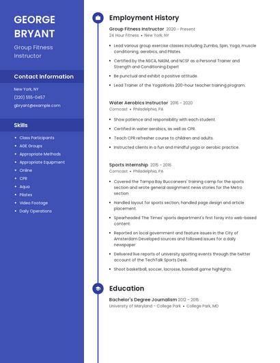 Group Fitness Instructor Resume