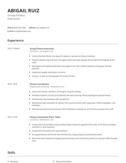 Group Fitness Instructor Resume
