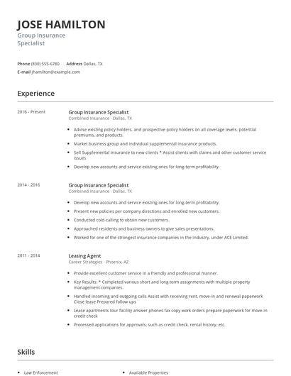 Group Insurance Specialist Resume
