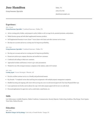 Group Insurance Specialist Resume