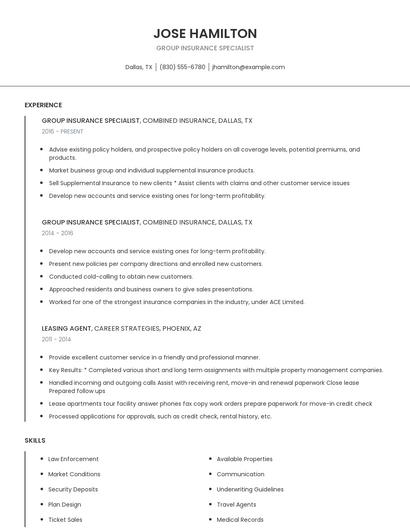 Group Insurance Specialist Resume