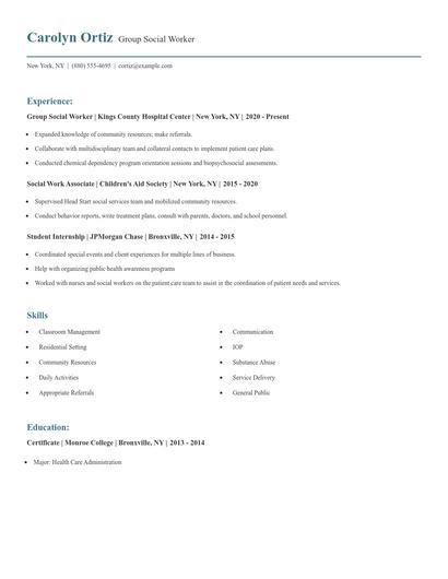 Group Social Worker Resume