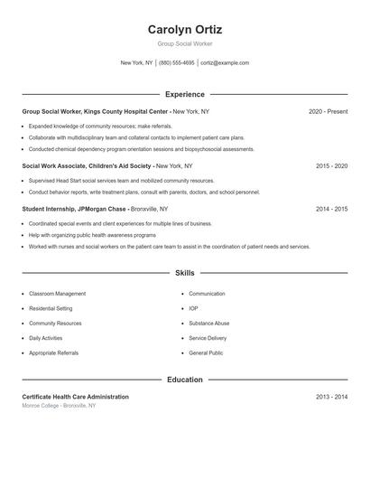 Group Social Worker Resume