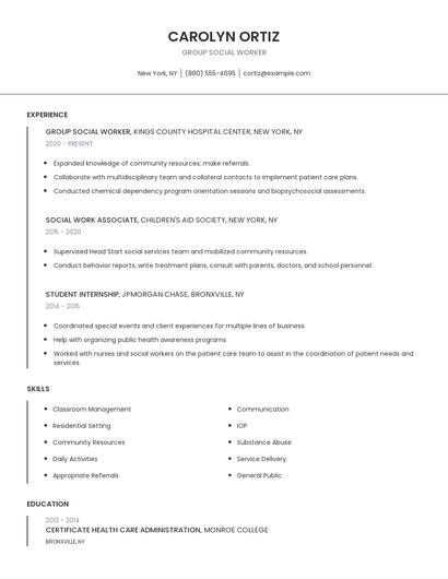 Group Social Worker Resume