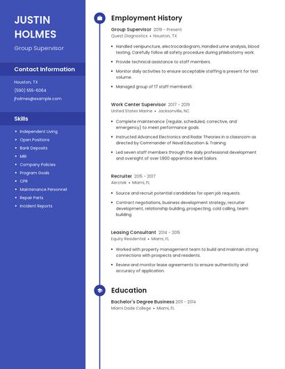 Group Supervisor Resume