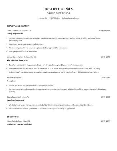 Group Supervisor Resume