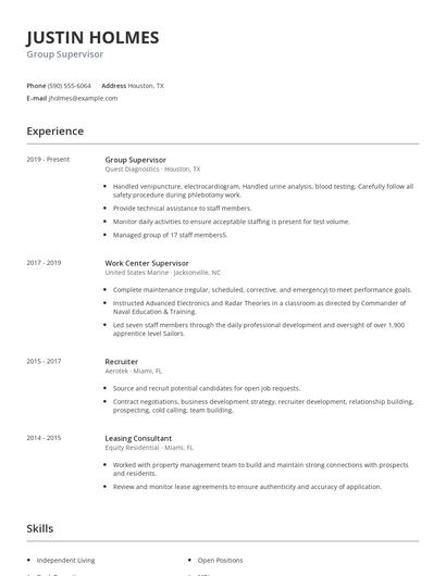 Group Supervisor Resume