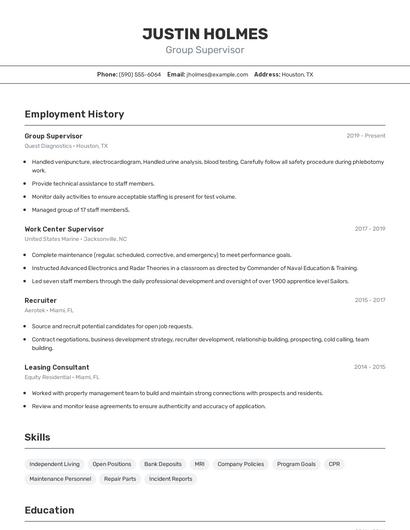 Group Supervisor Resume