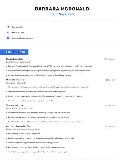 Group Supervisor Resume