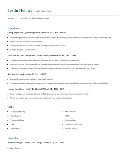 Group Supervisor Resume