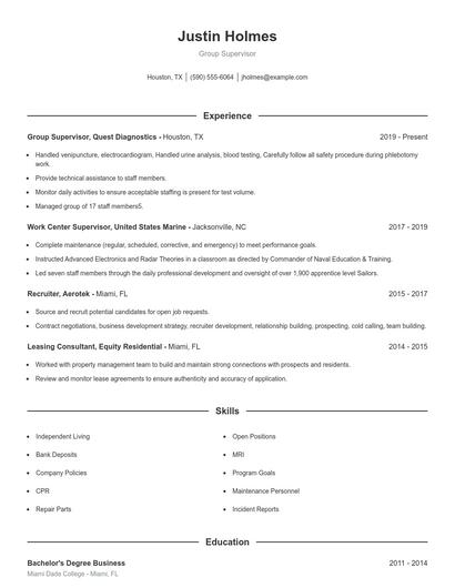 Group Supervisor Resume