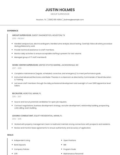 Group Supervisor Resume