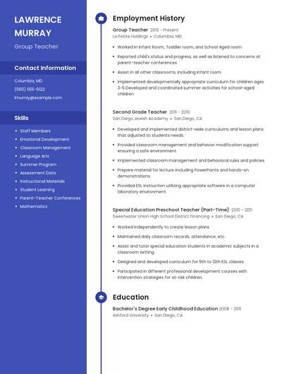 Group Teacher Resume