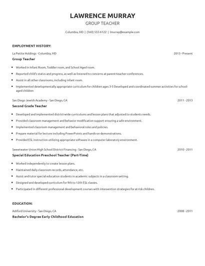 Group Teacher Resume