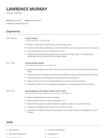 Group Teacher Resume