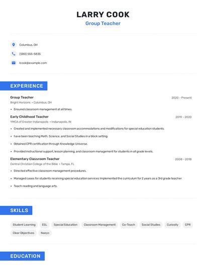 Group Teacher Resume