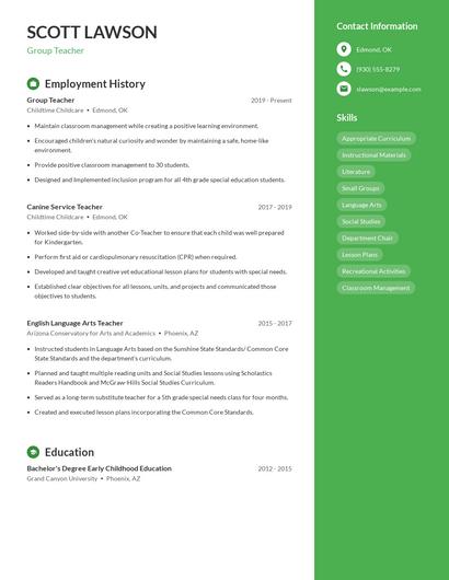 Group Teacher Resume