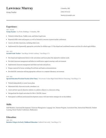 Group Teacher Resume