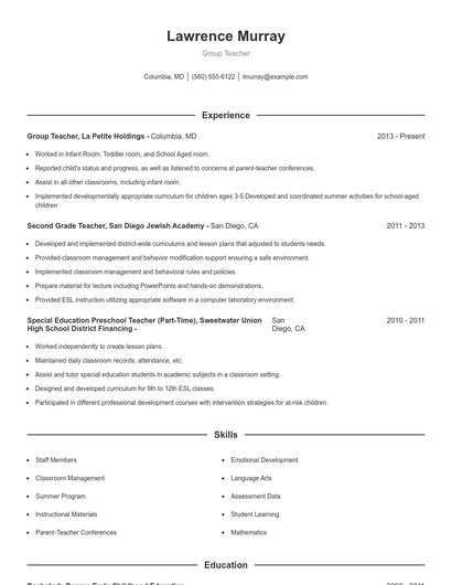 Group Teacher Resume