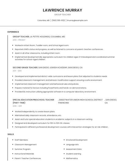 Group Teacher Resume