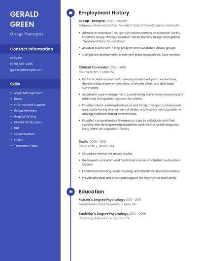 Group Therapist Resume