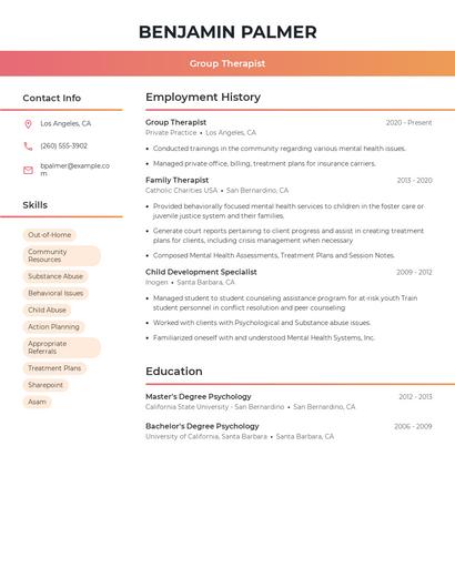 Group Therapist Resume