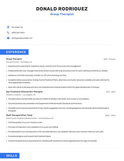 Group Therapist Resume