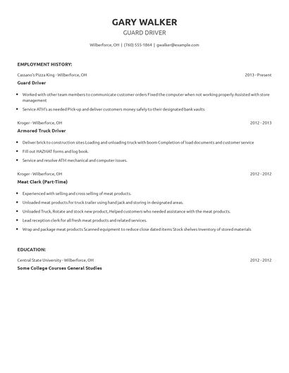 Guard Driver Resume