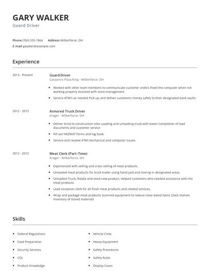 Guard Driver Resume