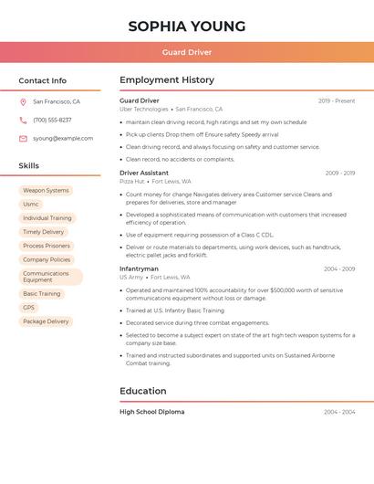 Guard Driver Resume
