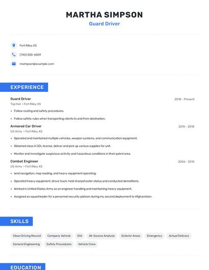 Guard Driver Resume