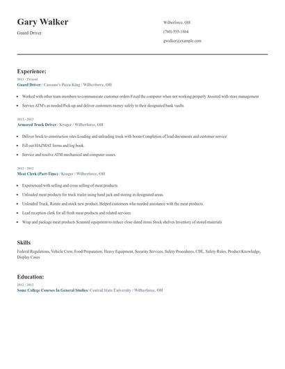 Guard Driver Resume