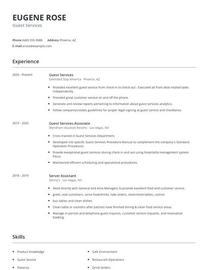 Guest Services Resume