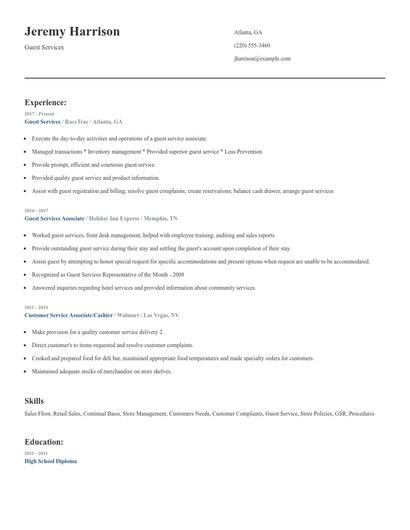 Guest Services Resume