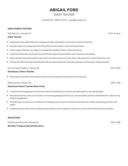 Guest Teacher Resume