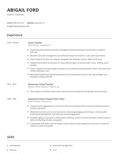 Guest Teacher Resume
