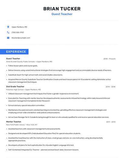 Guest Teacher Resume