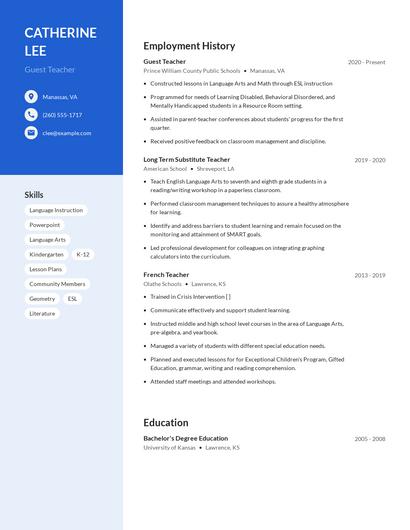 Guest Teacher Resume