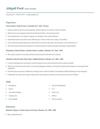 Guest Teacher Resume