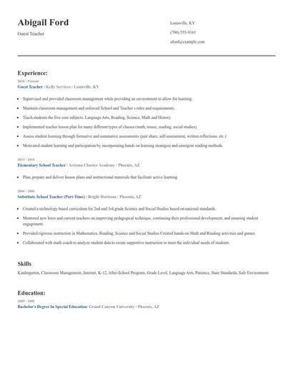 Guest Teacher Resume