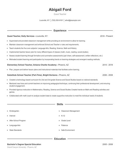 Guest Teacher Resume