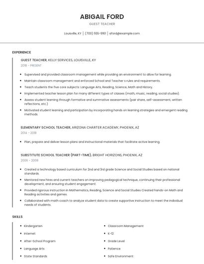 Guest Teacher Resume