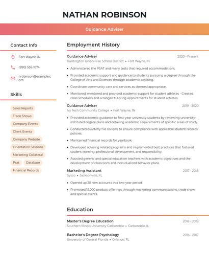 Guidance Adviser Resume