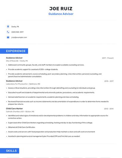 Guidance Adviser Resume